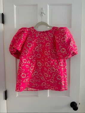 Lilly Pulitzer Hot Pink and Gold Floral Puff-Sleeve Blouse